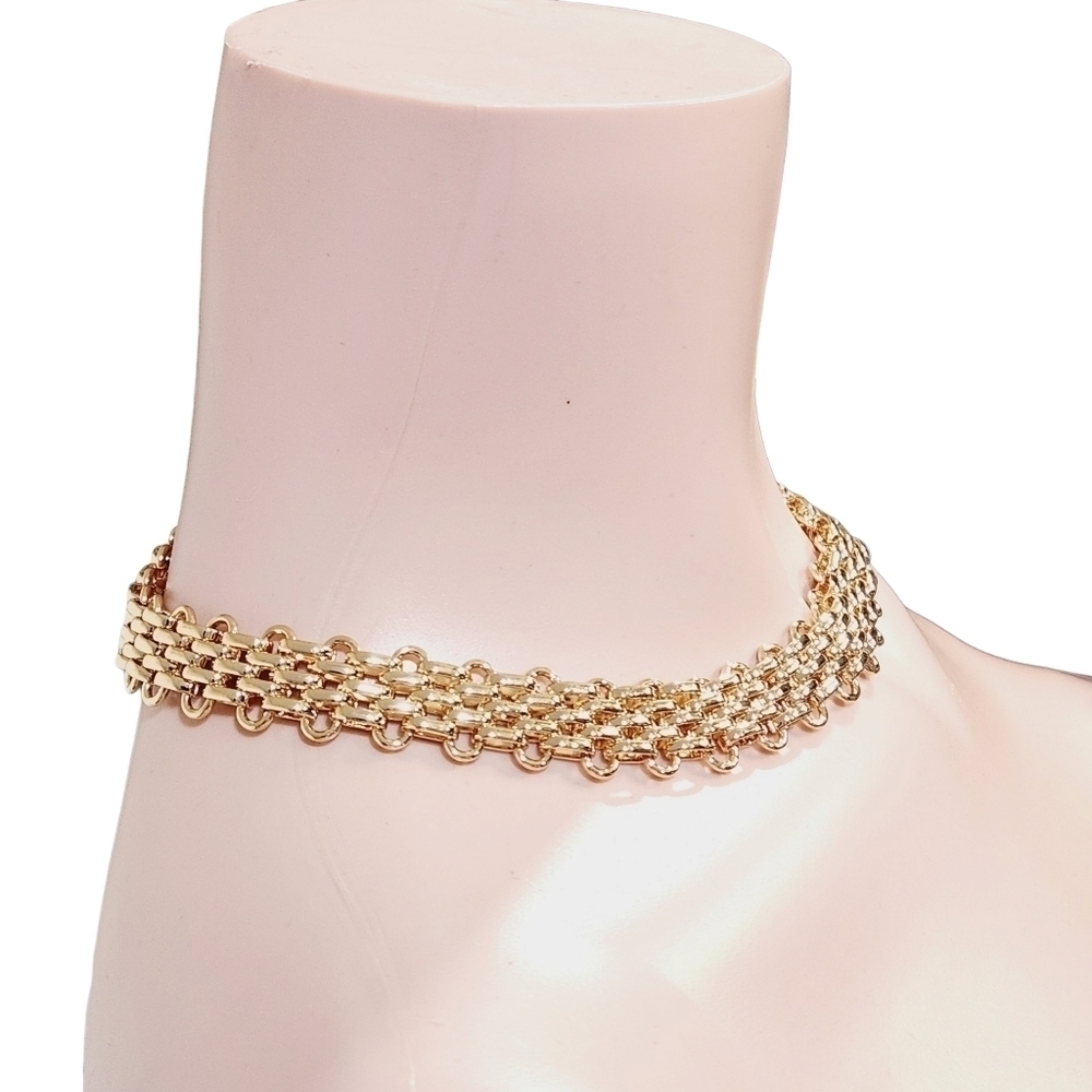 HOUSE Of Harlow 1960 Gold Chain Choker 17 "With 3" Necklace  3/4 In. Wide NIB - Picture 5 of 9
